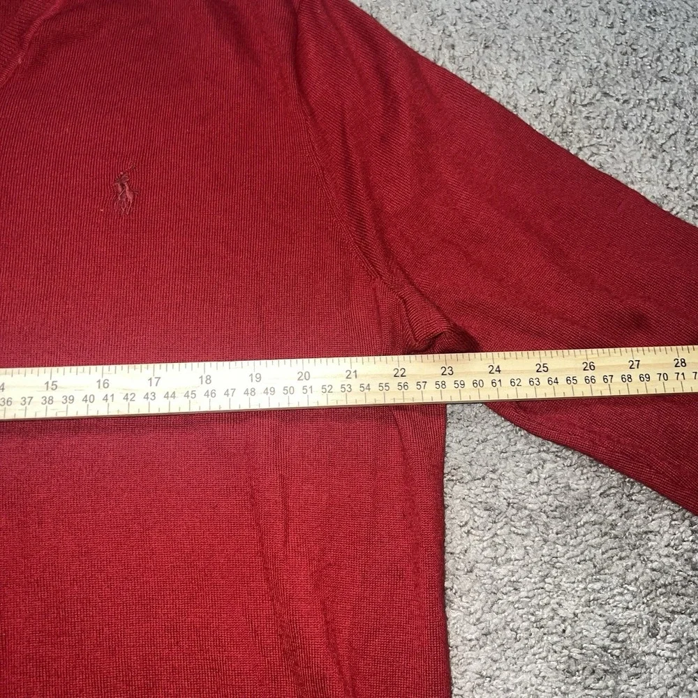 Polo Ralph Lauren Sweater Mens L Custom Fit Red V Neck Merino Wool Pullover‎
